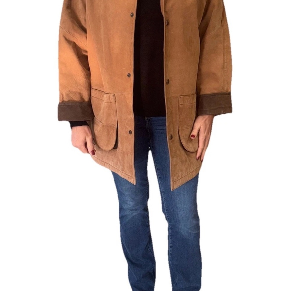 G-III Brown Vintage 100% Leather Suede Barn Jacket Hunting / Country Style Large - Picture 3 of 15